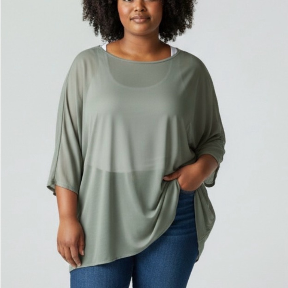 Wynne Layers Light Green Sheer Tunic Top Lagen Look Layering Ladies XL‎